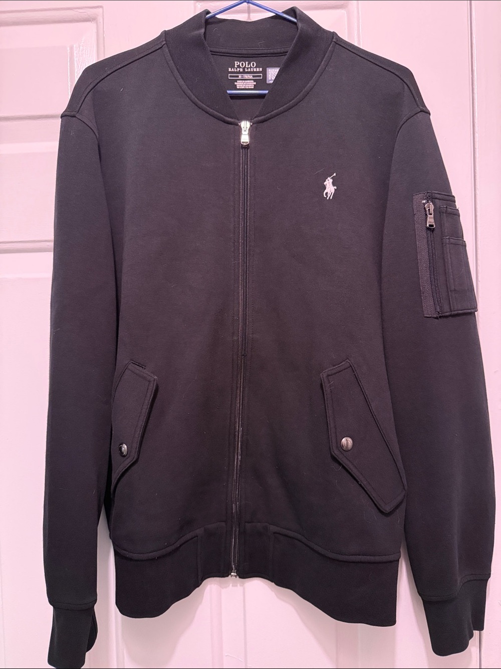 $55 - Polo Ralph Lauren Black Double-Knit Bomber Jacket - Size M